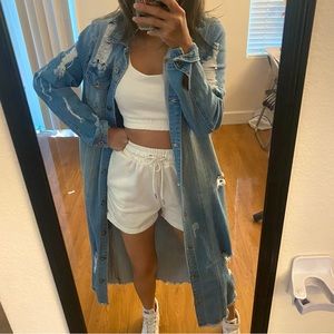 Long Distressed Denim Jacket